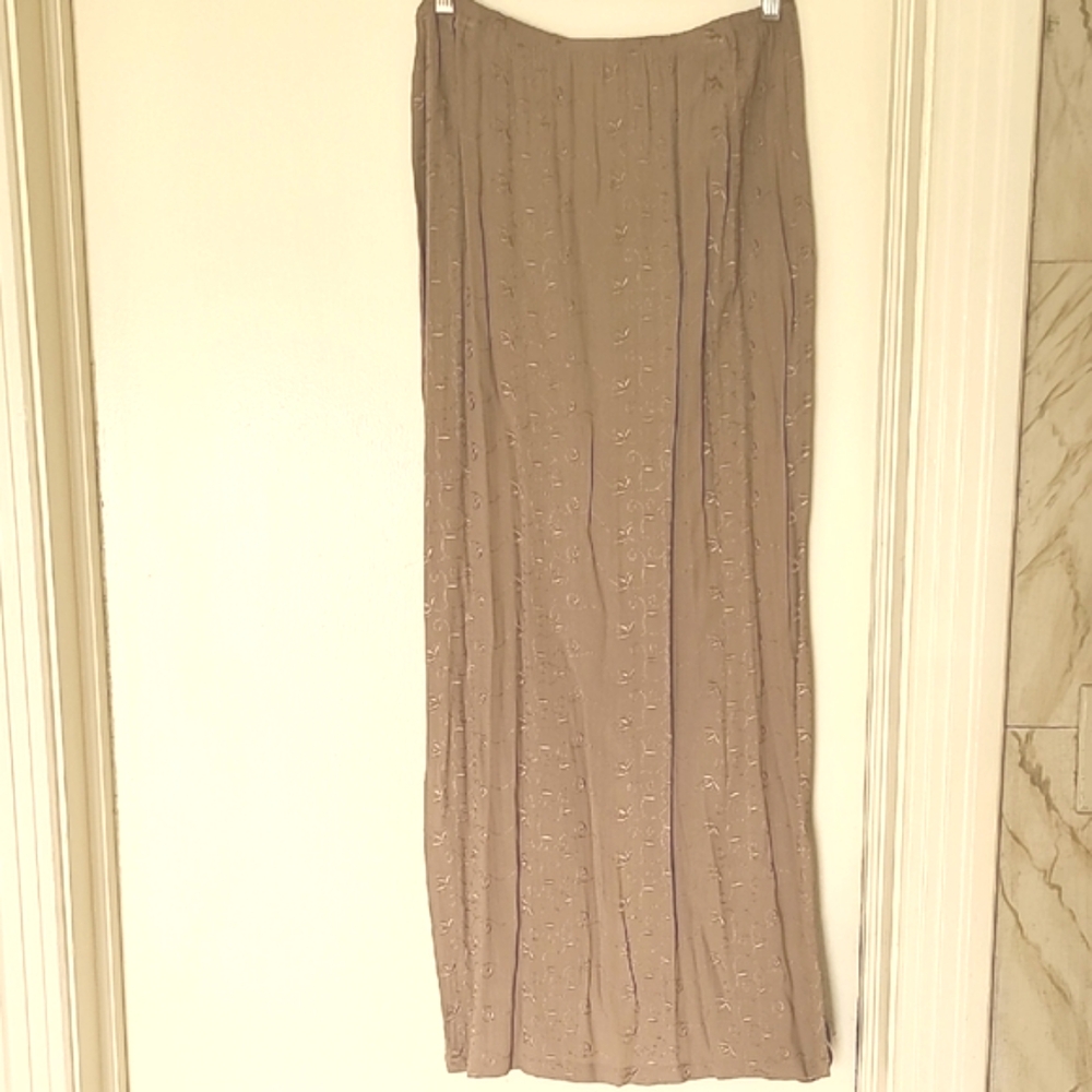Lightweight Vintage Embroidered Nude Maxi Skirt L - Picture 2 of 6